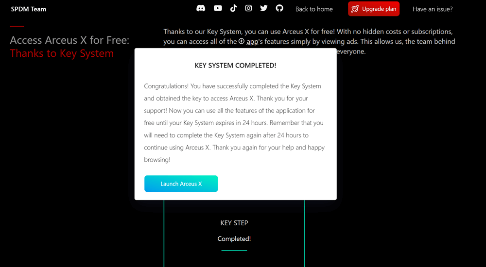 Key System Complete Notification